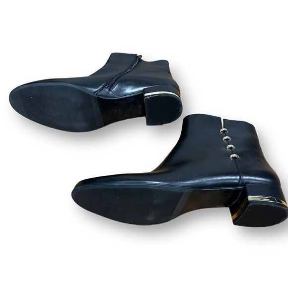 Vaneli Black Leather Ankle Boots with Gold Heel and Side Detail - Picture 5 of 9